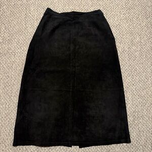 Genuine leather suede black midi skirt